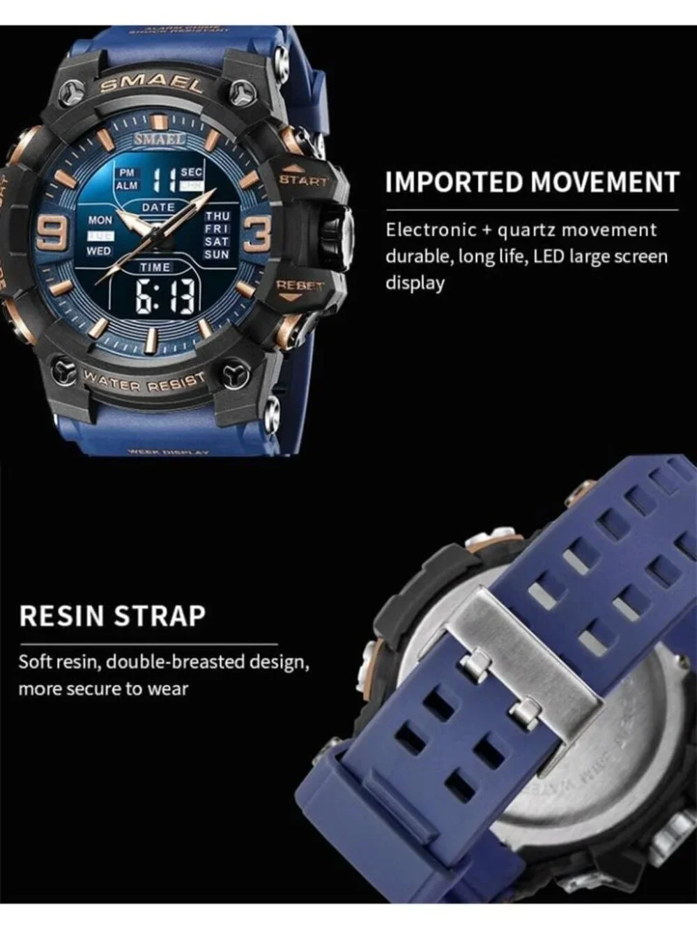Men's Red And Black Analog Quartz S-Shock Waterproof Sports LED Digital Watch
